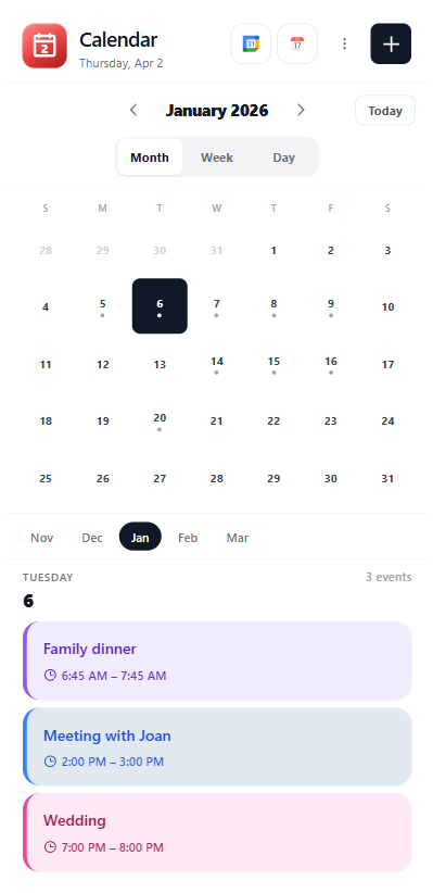 Expert Chase calendar on mobile
