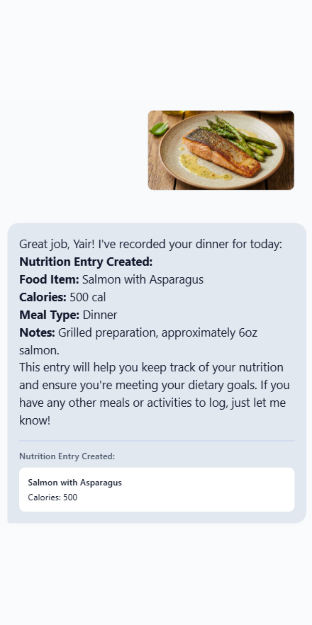 AI nutrition entry created in chat